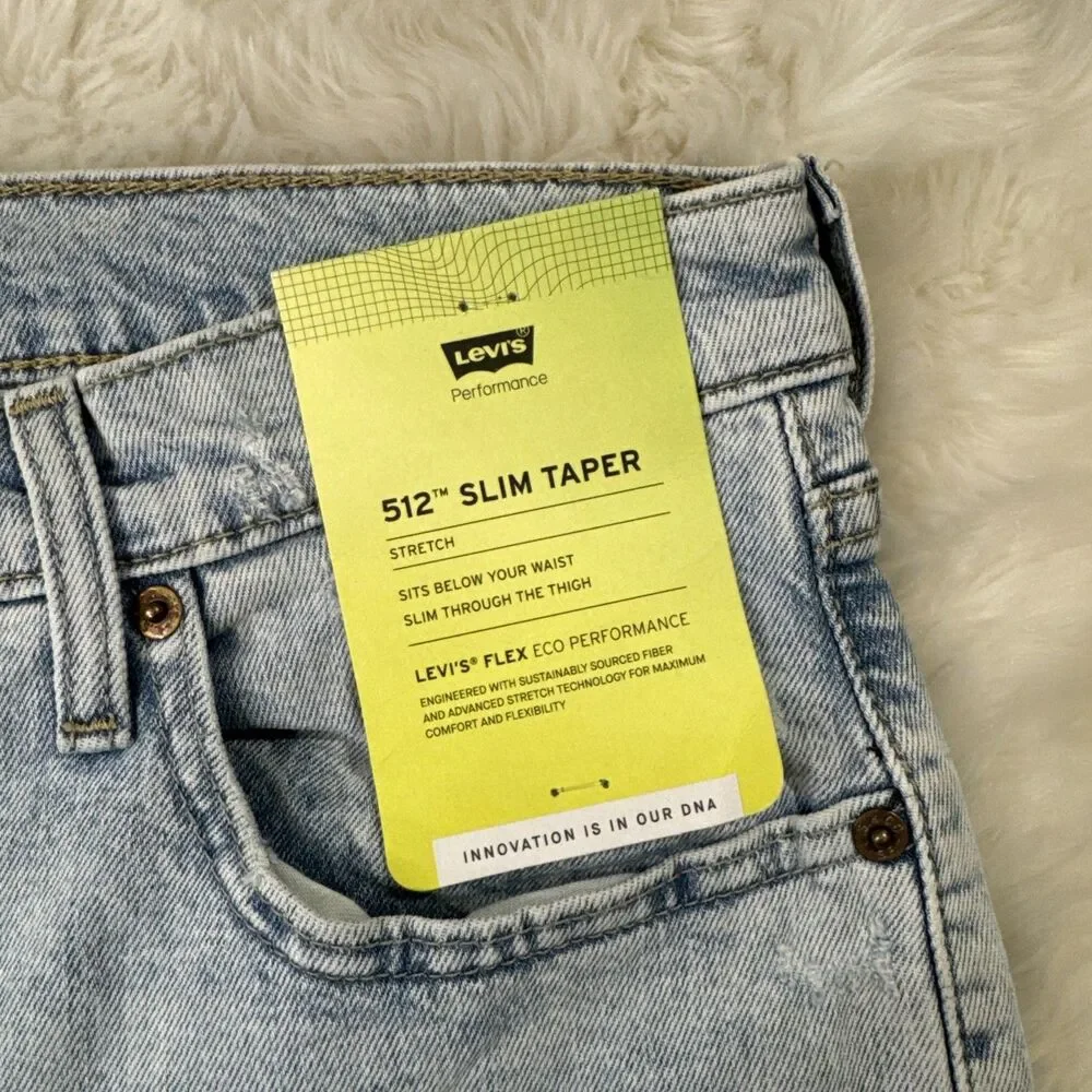 Levi's 512 Slim Taper Jeans Mens 32x36 Measures 32x35.5 Blue Distressed Stretch